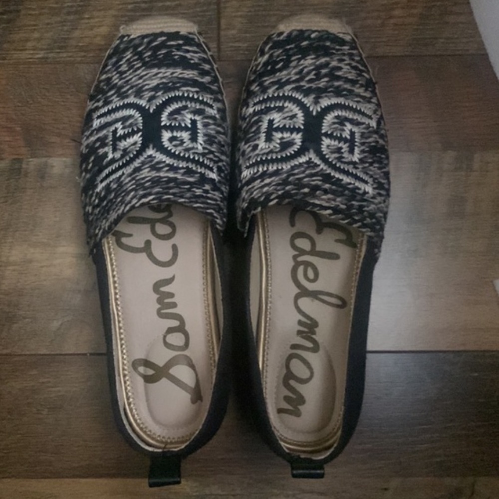 Sam Edelman Khloe 4 Black White Fabric Espadrille Loafer Women Size 8M